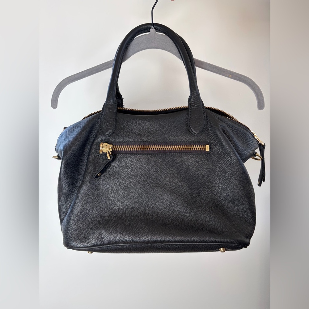 Roots Black Pebbled Leather Satchel with Brass/Gold Hardware